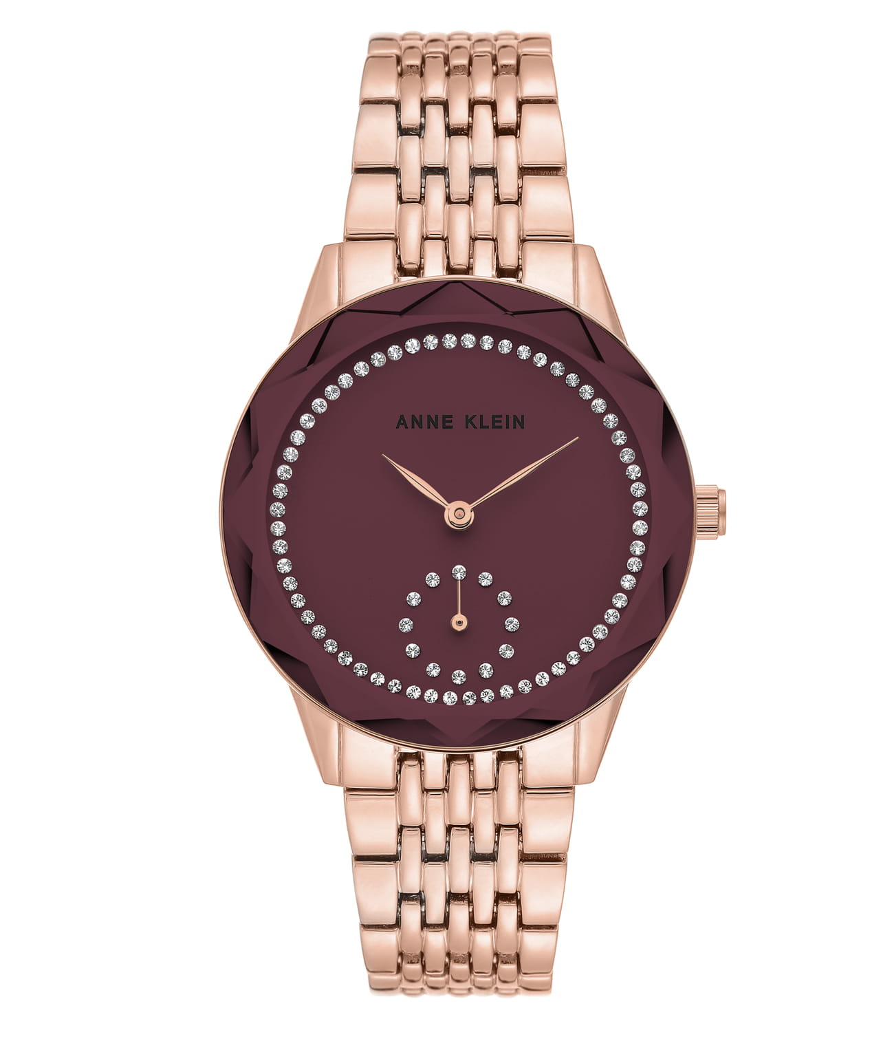 Anne Klein Anne Klein Crystal  3506MVRG  3506MVRG кварцевые женские часы бордовый циферблат, браслет нержавеющая сталь — вид спереди